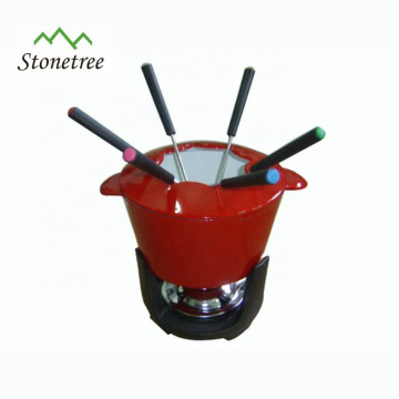 Mini-rotes Emaille-Gusseisen-Fondue-Set